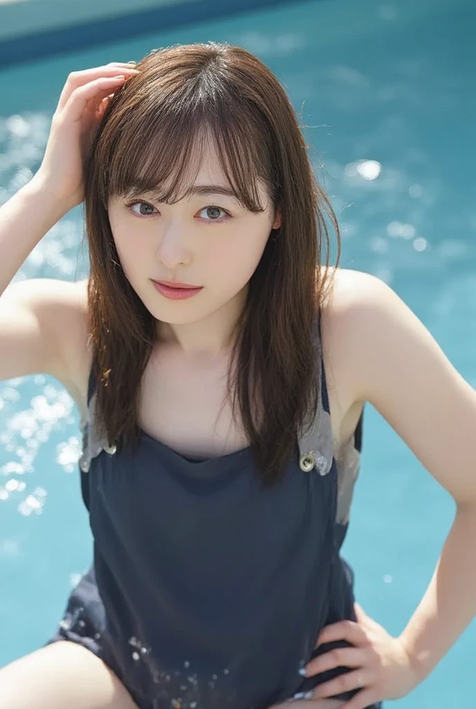 nsfw, upper body portrait of slender 1girl <lora:emika:1>, wavy hair, bang, dress, spin, dance:0.5, at taipei city, sunny day, wide angle, look at viewer