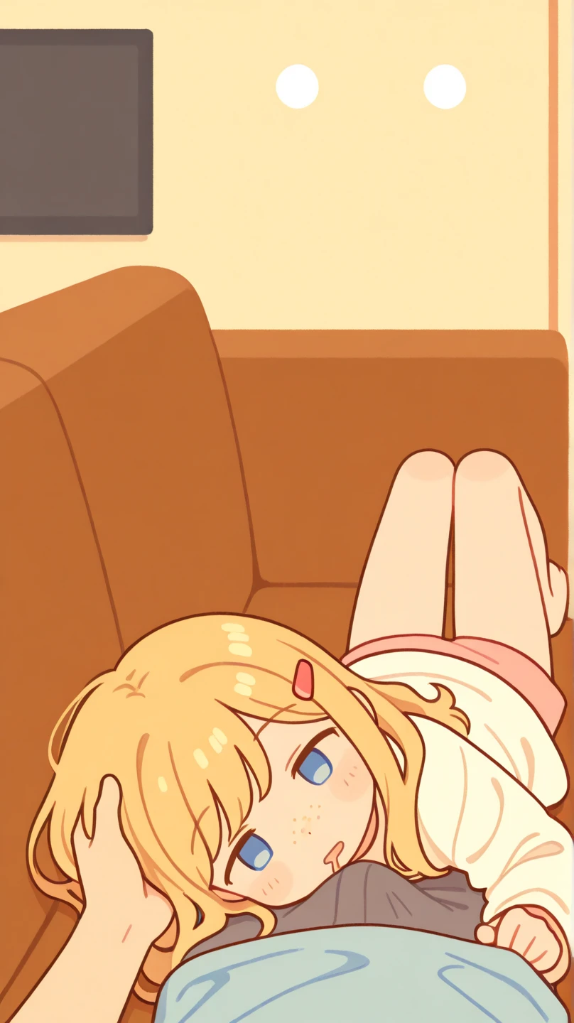 eye closed,((( blush))), Sweat,Yellow hair,(((Crimson Eye))),Very fine clean face,Highest Quality,