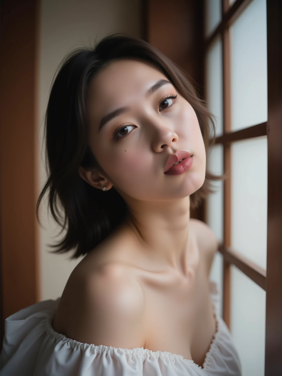 (Highest quality,4K,8k,High resolution,masterpiece:1.2),Very detailed,(Realistic,photoRealistic,photo-Realistic:1.37),daughter,Textured haircuts、、Perfect Anatomy、Depth of written boundary、Jail,Shaved head punishment、Forced blowjobul、Black and White