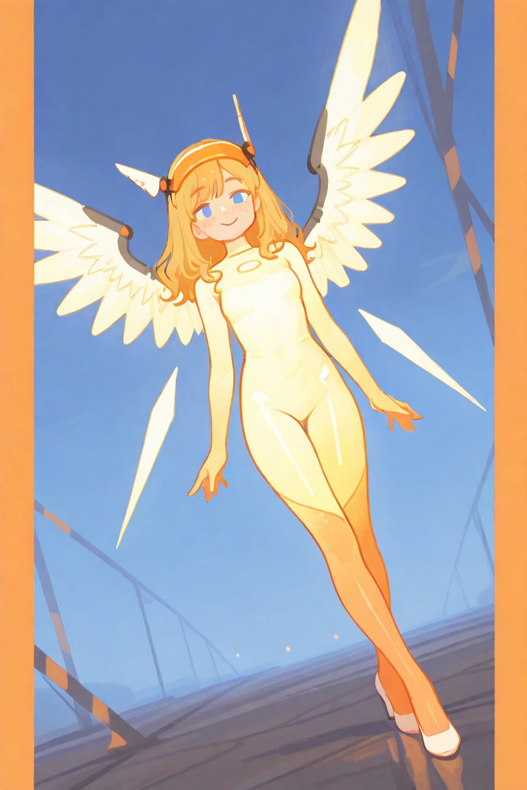 high-level image quality、(Beautiful angel girl soaring into the sky naked)、NSFW、fullnude、The supreme smile、Open mouth、Glowing blonde hair、flat chest、tiny body、Flying in the sky、(((Focus on the crotch at a low angle))) 、(((open the legs widely)))、Lower breast、vaginal、(((Looking up from your feet)))