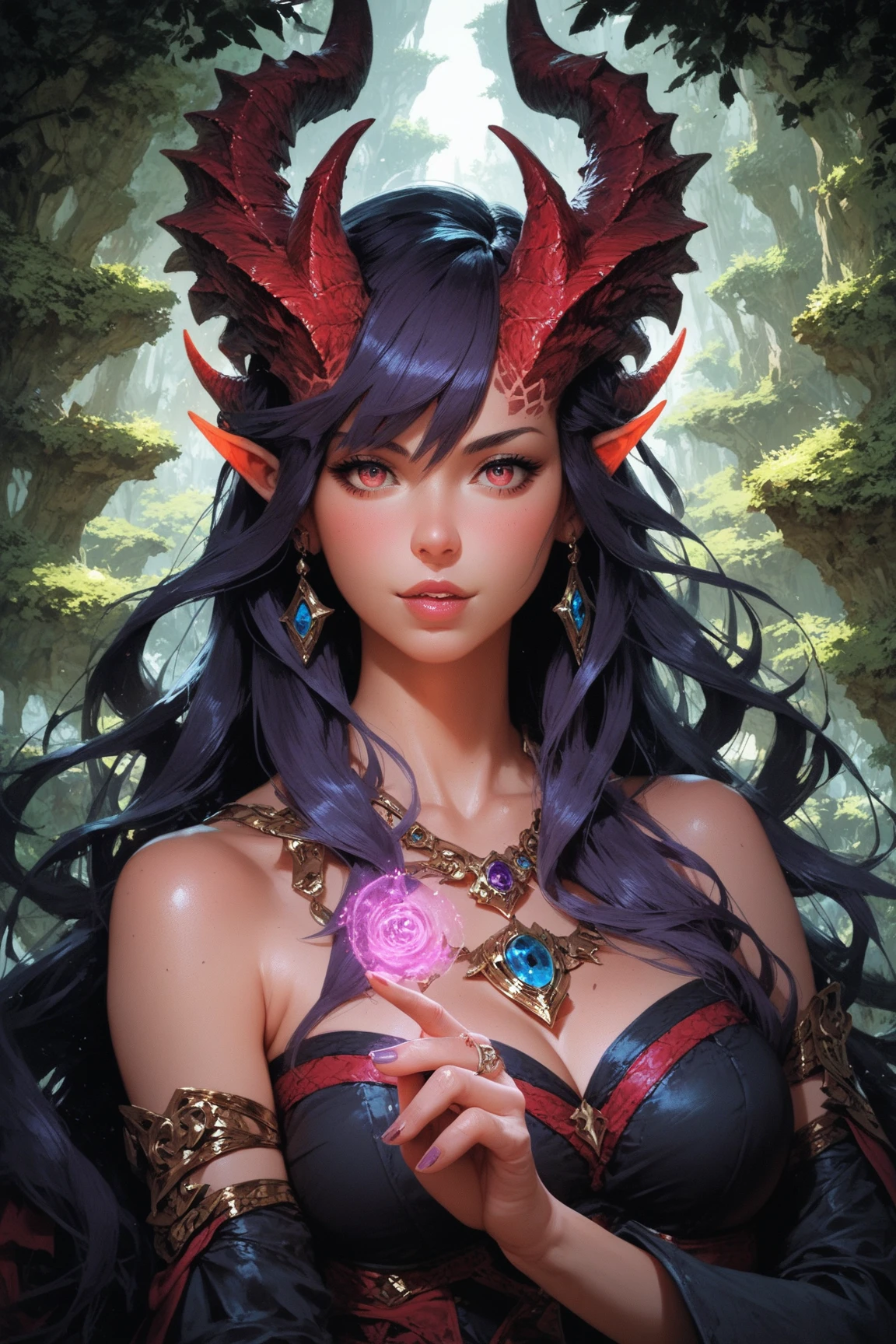 ((highest quality)),(Ultra-high resolution),(Very detailed),(Detailed Description),((The best CG)),(A masterpiece),Ultra-detailed art,Amazing painting art,(Art with precise details:1.5), (One female demon:1.8),(Beautiful and well-proportioned face:1.5),(Snake eye:1.5,(Flashy makeup:1.6),(A charming smile:1.6),(finely crafted lingerie:1.4),(Nasty tattoos:1.8),(Beautiful leg lines:1.5),(provocative sexy poses:1.7),Camel Toe:1.5, (Withered Flowers:1.6),