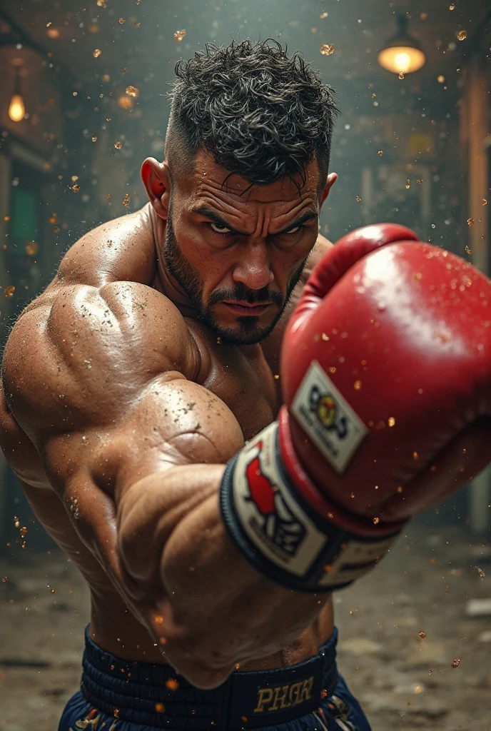 in suit, intense atmosphere, dramatic lighting, close-up shots of faces, sweat and blood, powerful punches and kicks, crowd cheering, tattoos, muscular bodies, smoke effects, adrenaline-filled.