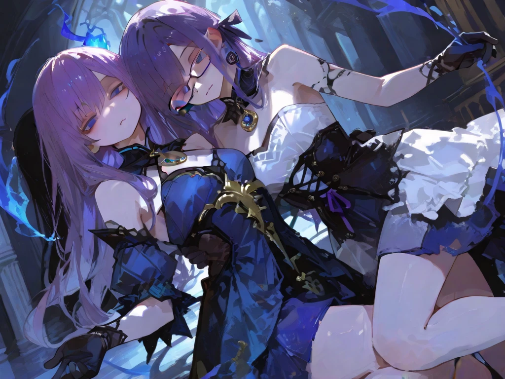 quality、image quality、mastNemupiece、girl vs.((18yr old、Dark outfits、Nemu、 best bust、Bust 85、one blonde、half length、eBlue eyes、with our hearts open wide、Pleasant valley、A slendNemu one、Provocative behavior、Downs、High laughtNemu、skull tattoo、rose tattoo、Target your audience、Tighten blue rose hair、black aura,Dark forces,blue flame、chain accessories)）高quality、beautiful art、Background with((、dark impression、dark room、many chain stores))、On a table、Well designed、visual art、Dark art