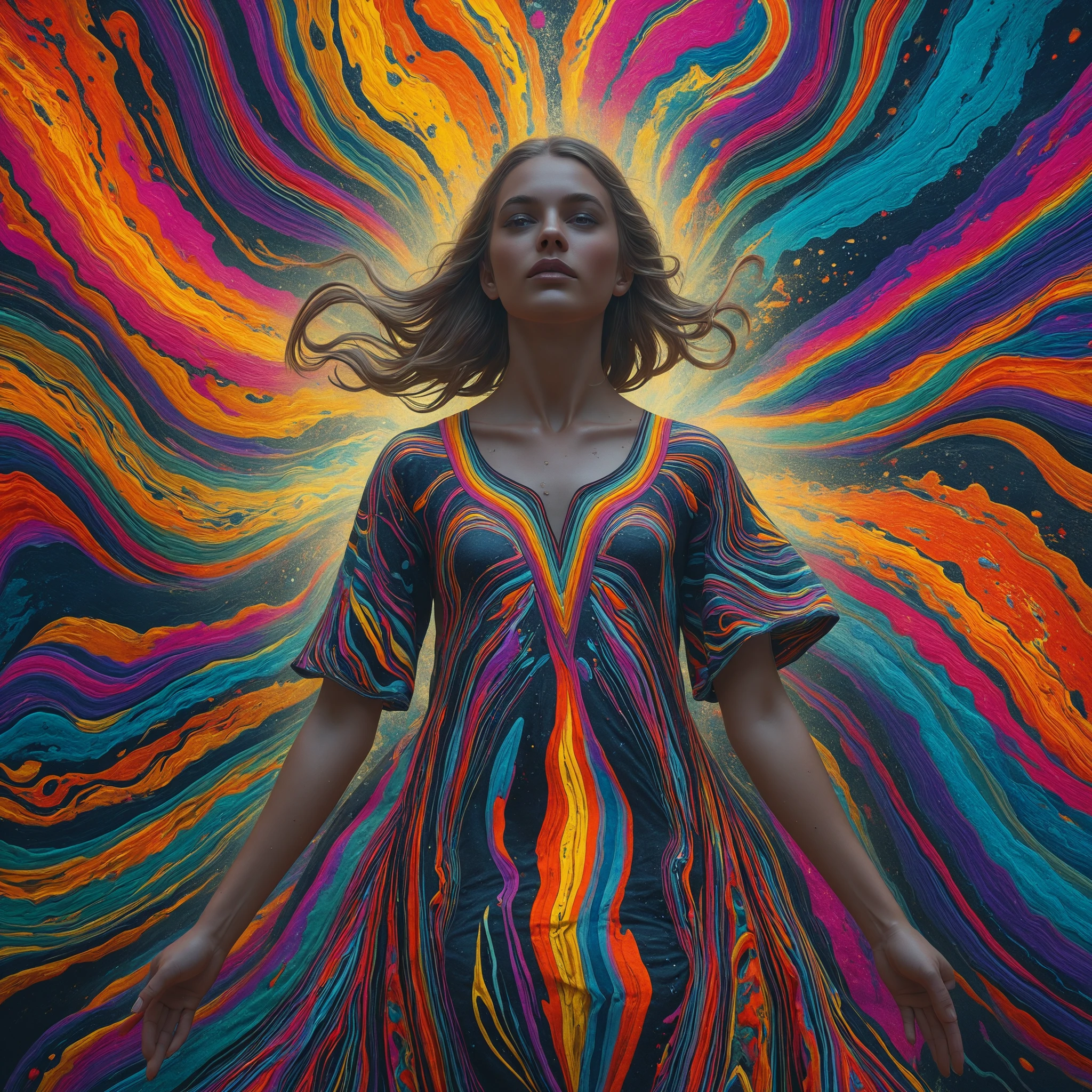 (masterpiece, top quality, best quality, official art, beautiful and aesthetic:1.2), (1girl:1.3), extremely detailed,(fractal art:1.2),colorful,highest detailed,( zentangle neon:1.2), (dynamic pose), (abstract background neon:1.5), (treditional dress:1.2), (shiny skin), (many colors:1.4), upper body ,Neon,16K,Full HD. mrunaltflx, hinaigirl,