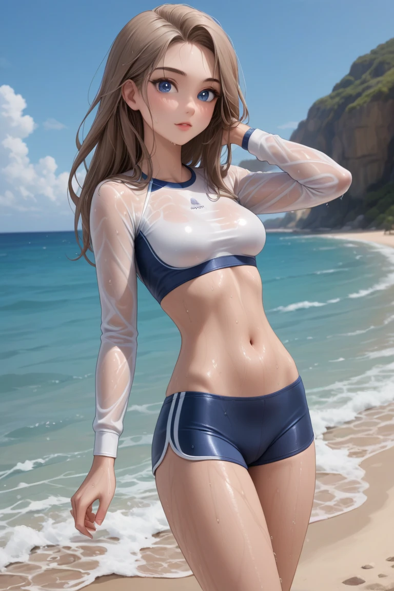 illustration, (smile,:1),(raining,wet,splash:1.3),  (string,abs,small breasts,:1.1),(thin transparent wet clothes,sfw),thighs, battlefield, (slim, fit,flat chest, petite,ukranian,) photo realistic, high definition, detailed realistic, detailed,  hyper detailed, realistic skin texture, ultra high resolution, high resolution,flag painted,  (masterpiece, best quality),  face tears,