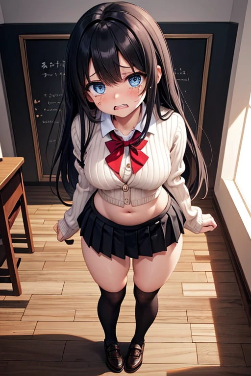 a frustrated school girl who is afraid, front shot