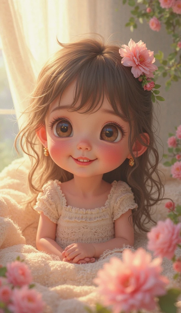 Girl 3 years old Curly hair Big eyes Small nose 