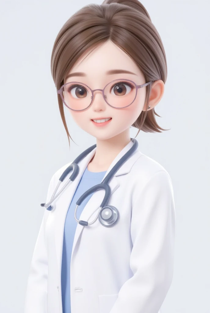 Super cute female doctor, Wear a white coat and glasses, Chinese, with a full body photo