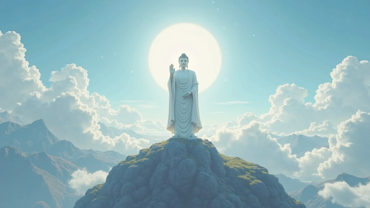 Gautam Buddha is standing silently.