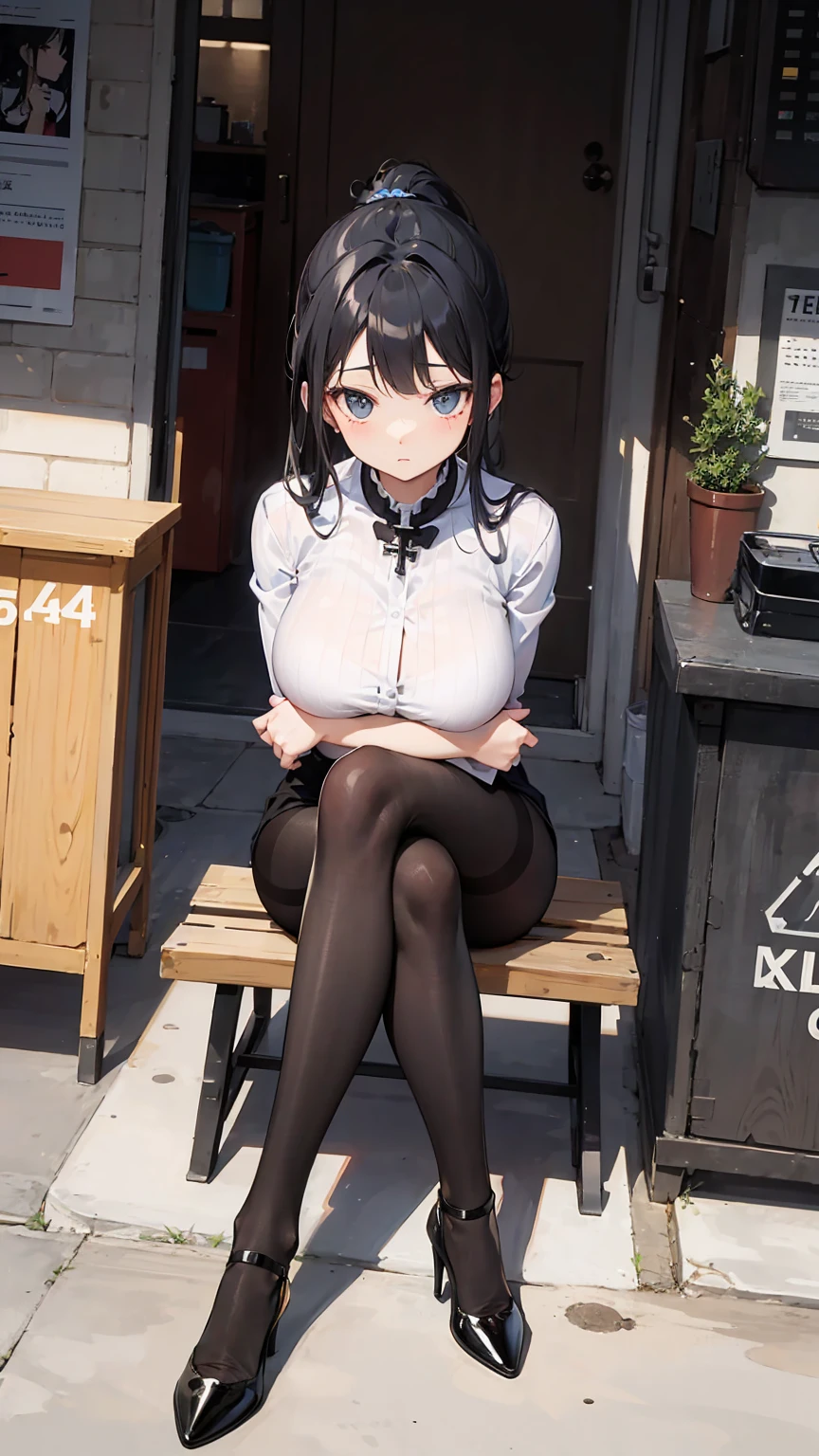 ((anime:1.45)),,((best quality)), ((highly detailed)),((sketch)) extremely detailed face, beautiful face,((1girl)),((solo)),shiny skin,((full body:)), yorumi rena, twintails, hair bobbles, hair ribbon, dress, striped, bow, puffy short sleeves, white gloves, ((huge breasts:1.05)),((cleavage:1.25)),(((skirt lift:))),(thick thighs),
(((pussy:1.35))),((nose blush)),,,(bad mood:0.91),open mouth,(:d),(looking at viewer:1.25),BREAK ((park ,bench:1.35)),((sit on bench:1.35)),((sitting:1.35))outdoors,,BREAK ((spread legs:1.35)),,BREAK (black thighhighs:),( asymmetrical legwear:1.15),(high heels),arms behind back,