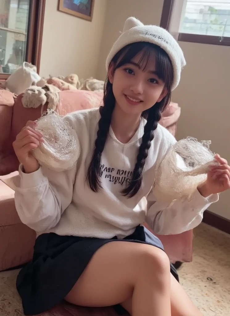 (A photo of a super cute Korean schoolgirl wearing a fleece jacket:1.2)(grin,smile:1.1)(Beautiful Sweat:1.1)(16K, RAW Photos, Highest quality, masterpiece: 1.2),(A cute braid of shiny black hair) Super detailed, Super Resolution, (Genuine, Genuine photos: 1.37), Portraiture, High-resolution RAW color photos, Professional photos, Very detailed, 8k wallpaper, Very detailed CG Unity 8k wallpaper, Very detailed beautiful girls, Very detailed faces, ((whole body)), beautiful woman, Huge breasts,(huge boobs:1.1) (Big Boobs:1.1), beautiful  (Wearing a fleece jacket),high school girl, Korean Girls,(K-POP Female Idols), (Idol-class beauty)(Beautiful high school girl:1.1)(In front of the school building with large icicles)(17 years old)(Tight fleece jacket:1.1)Wearing a fluffy scarf and hand-knitted gloves(snowball fight)warm-looking gloves