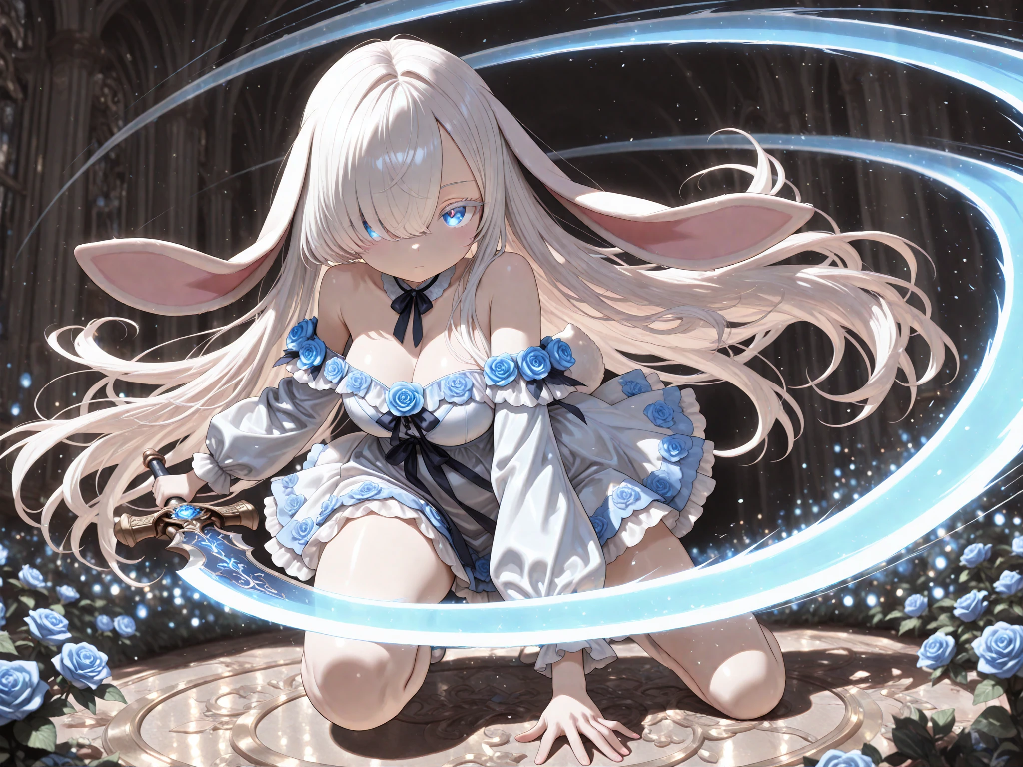 Tsundere 18 year old girl, beautiful and delicate eyes, beautiful lips, Highly detailed eyes and face, long eyelashes, 1girl, white cat ears,foot long bag, Front view, , red eyes, (best quality, 4K, 8K, high resolution, masterpiece:1.2), Ultra-detailed, (realistic, realistic, realistic, realistic: 1.37), big bust, Scythe, elegant, fantasy, soft lighting, white background,holding a weapon,