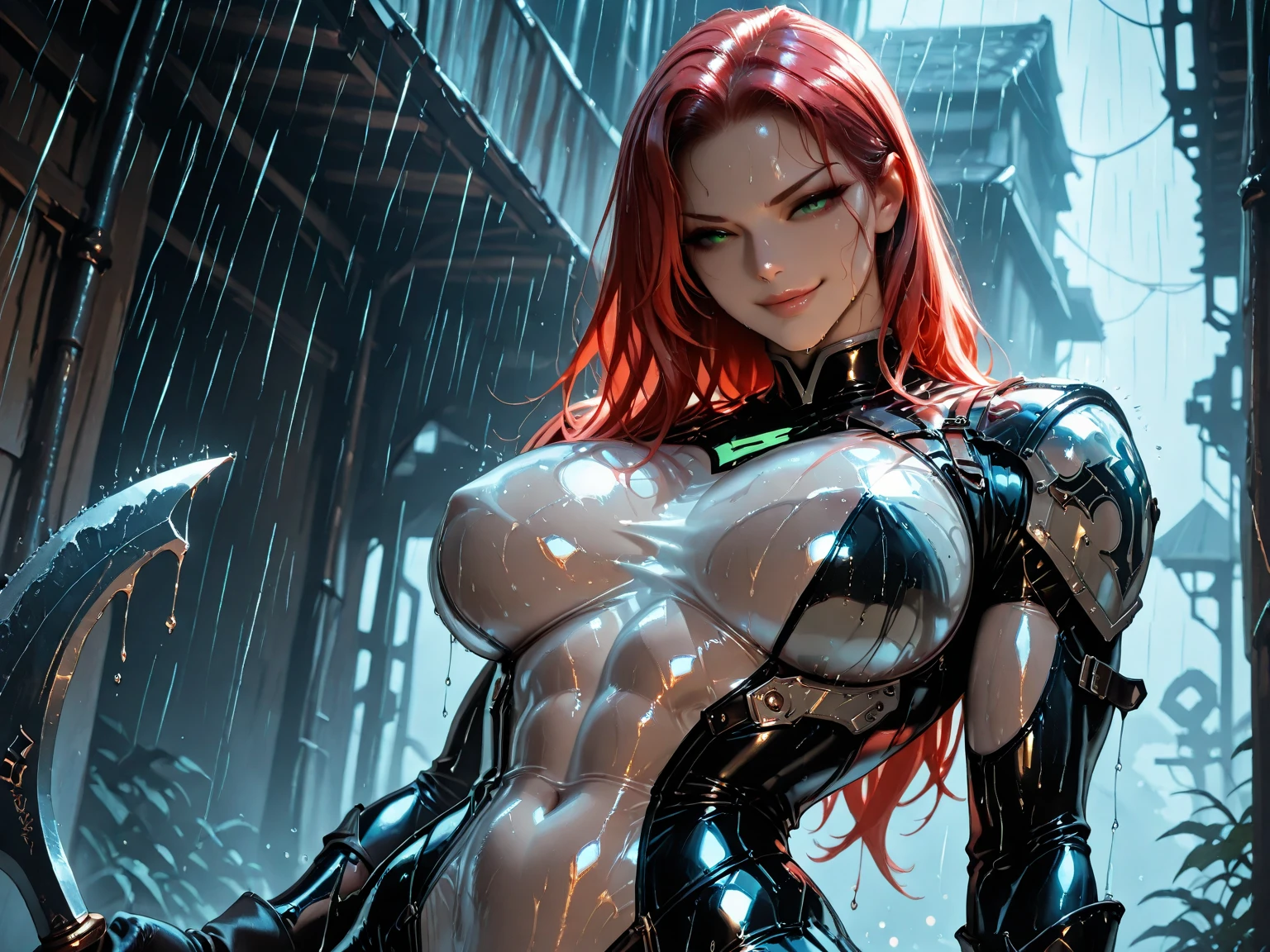 ((best qualtiy)), ((tmasterpiece)), (the detail:1.4), 3D, A beautiful cyberpunk female image,hdr(HighDynamicRange),Ray traching,A beautiful girl with big breasts,closeup cleavage