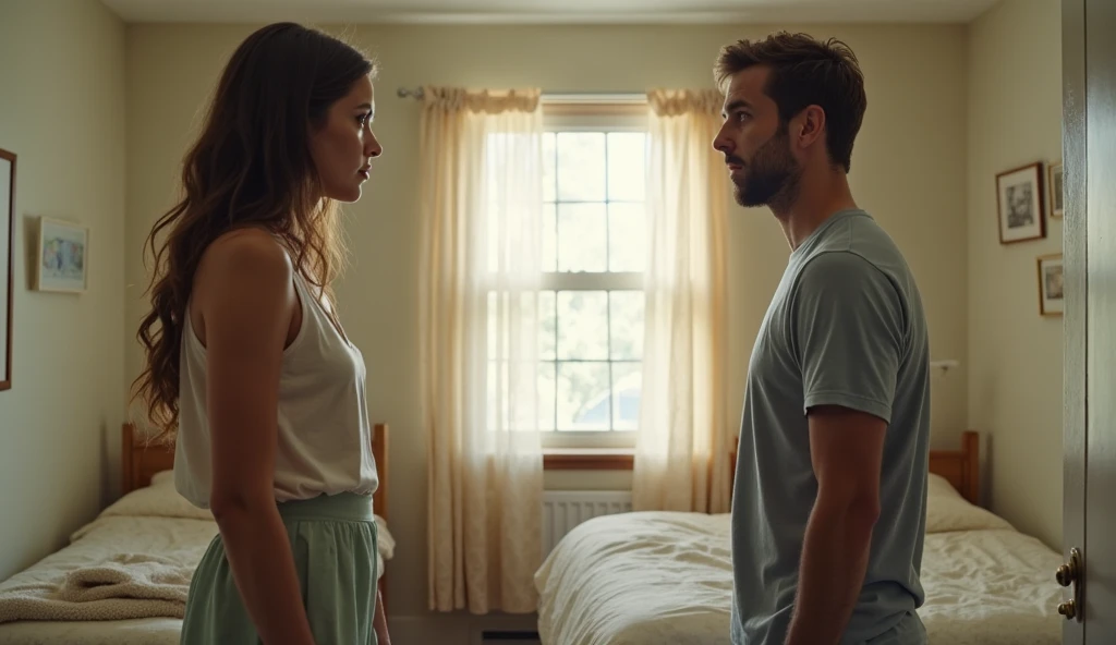 The girl in the house with the guy next door is rubbing the guy's penis