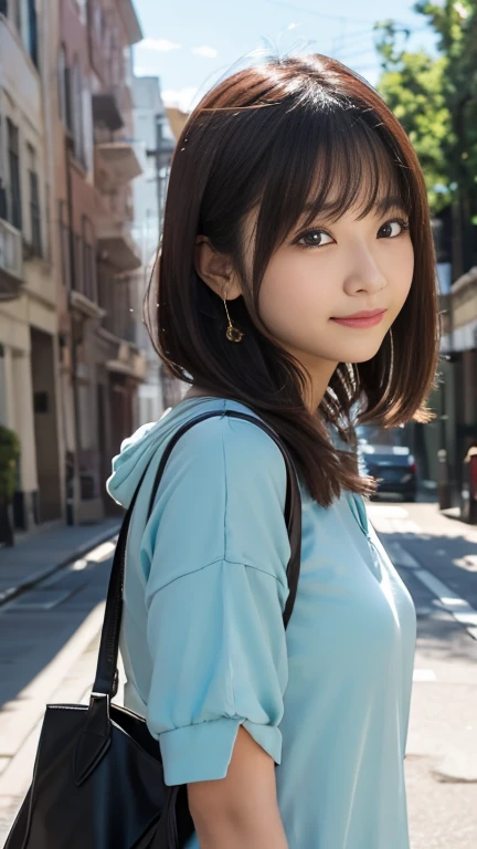 (Highest quality, 32k, High resolution, Masterpiece:1.5, ), marimo_jet, god々A photograph with brilliant dazzling and healing power., Evoking a sense of calm and elusive beauty, Expressing emotions, Have a rich imagination, The road to the horizon, Nostalgic scenery of youth, Beautiful Japanese Girl, Very beautiful face, Back view of a person walking on the railroad tracks, Shiny black hair, Beautiful ponytail, Beautiful Bangs, Hair between the eyes, Big magic eye, Obviously double, Pale pink lips, A kind smile, (Yellow Zip Hoodie), ((High resolutionの美しい太もも, Beautiful legs), Beautifully detailed skies, Professional Photographer, Professional Lighting, Professional Model