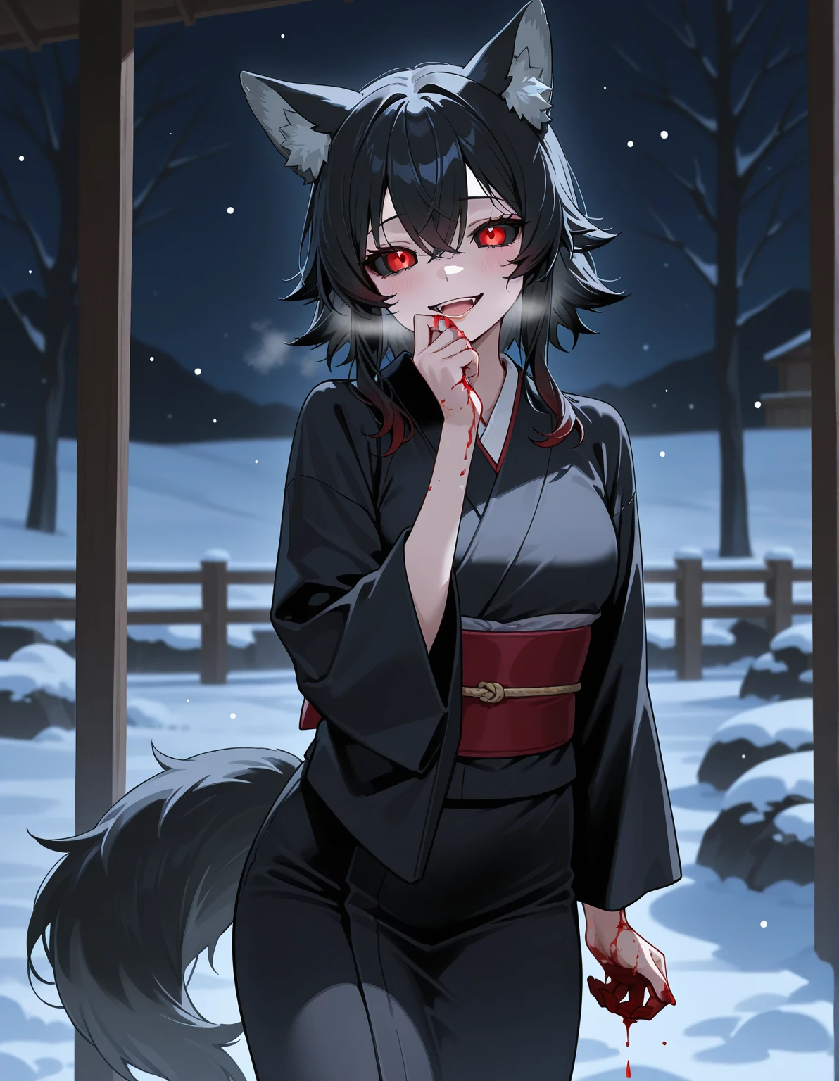 Cute girl, dark green hair, yellow eyes, short hair, cat ears, cat tail, cat collar, Winter clothes, Snow, rain, air, sexy body, sex, sexy, My dear, I want you to warm me, Cold, Honey, would you hold my ass, Beautiful black clothes,