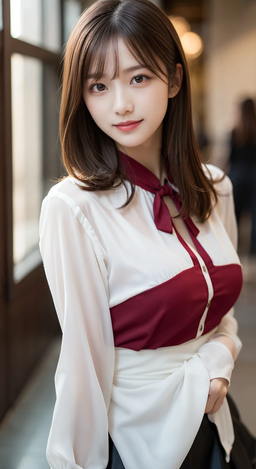 masterpiece, highest quality, Realistic, Very detailed, Finer details, High resolution, 8k wallpaper, One beautiful woman, Wear an elegant white see-through blouse, In a great restaurant, At night, Light brown messy hair, Perfect dynamic composition, Beautiful and beautiful eyes、Big earrings、Sitting in a chair、