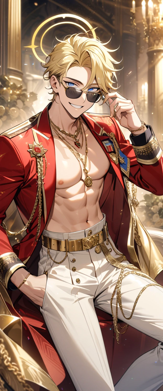 masterpiece, ((masterpiece)), Best quality, complex parts, Highly detailed and fine figurine, ultra-realistic, detailed body, detailed pectoral muscles, ((Male focus)), detailed muscles, convex, не носить топы A handsome boy, 17 years old, athletic build, ideal body, aesthetically beautiful, erotically tempting, seducing, offering himself With a beautiful sexy tango panti With round perfect buttocks, muscular, sweaty after a workout, In a Venetian mask with peacock and bird of paradise feathers, In White, red and gold colors, diamond chips all over the body