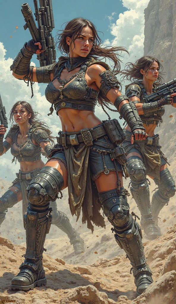 ((fortaleza armada, fortaleza legana, en medio del desierto,)) rodeada DE SEXYS MUJERES TETNONAS LIGERAS DE ROPA, ciudad mad max, postapocaliptica, fortaleza .