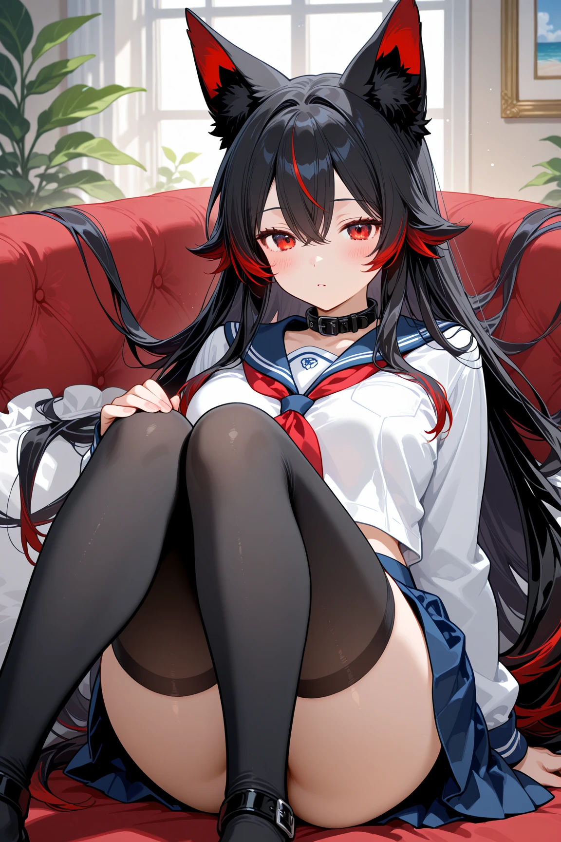 (((texas | Arknights enjoys having sex with a man in the missionary position)))、(((The man spreads her legs apart))、(((Detailed fingertips、8K quality、High resolution)))、Blush Spread、((Feeling face))、Curvaceous body, small hard chest ,(((Her breasts, Nipples are exposed)))、(((masterpiece))), (((Highest quality))), ((Beautiful and balanced face)), (High-definition CG illustrations), ((Very delicate and beautiful))、 ((bed))、((whole body)、Long Black Hair、Dog ears、Diagonal red belt、White jacket、Black knee socks