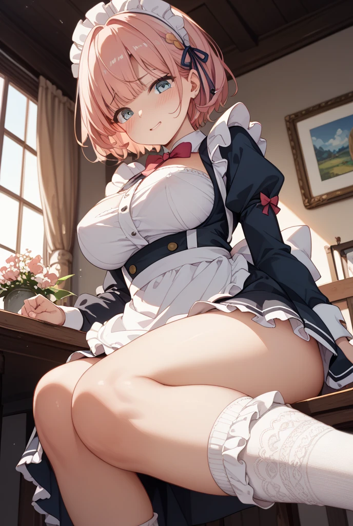 masterpiece, best quality, absurdres , perfect anatomy , riri hitotsuyanagi ,(((sex))), girl on top, straddling ,sit astride ,((penis to pussy)), hetero, fat man, (vaginal penis),cream pie ,nsfw ,1girl ,(((busty))),show off nipple , girl trembling with sexual climax ,steam, Lustrous skin, Dramatic light , see through, wet, maid , restaurant
