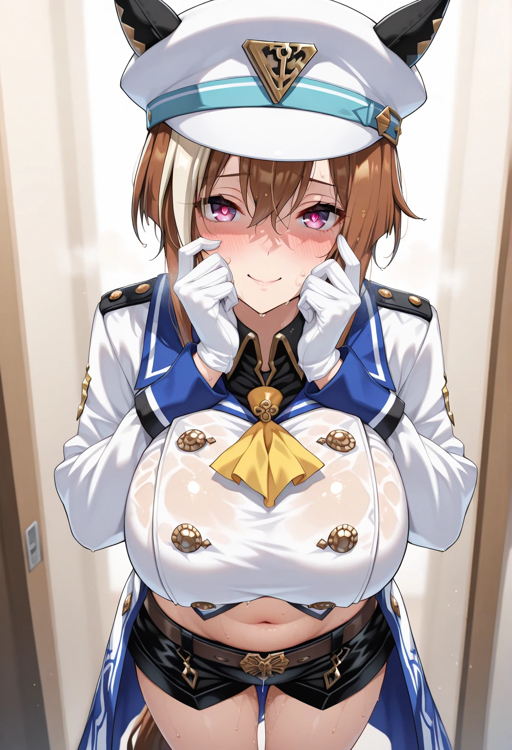 {Highest quality}. {so beautiful}. {Super detailed}, {Best illustrations}, Browsing Caution、((Disgusted face))、Big penis、Titty fuck、Breast massage、Semen、顔にSemenをかけられてよだれを垂らしている女性、((Putting a penis between her boobs))、Small breasts、Baby Face、Glare、semen、shame、Orange Hair、Red eyes、semen、shame、White skin、hat、dress、Cape、pantyhose、gloves、belt、gem、Earrings、White skin、Focus on the face、Shoot from the front、Public toilet
