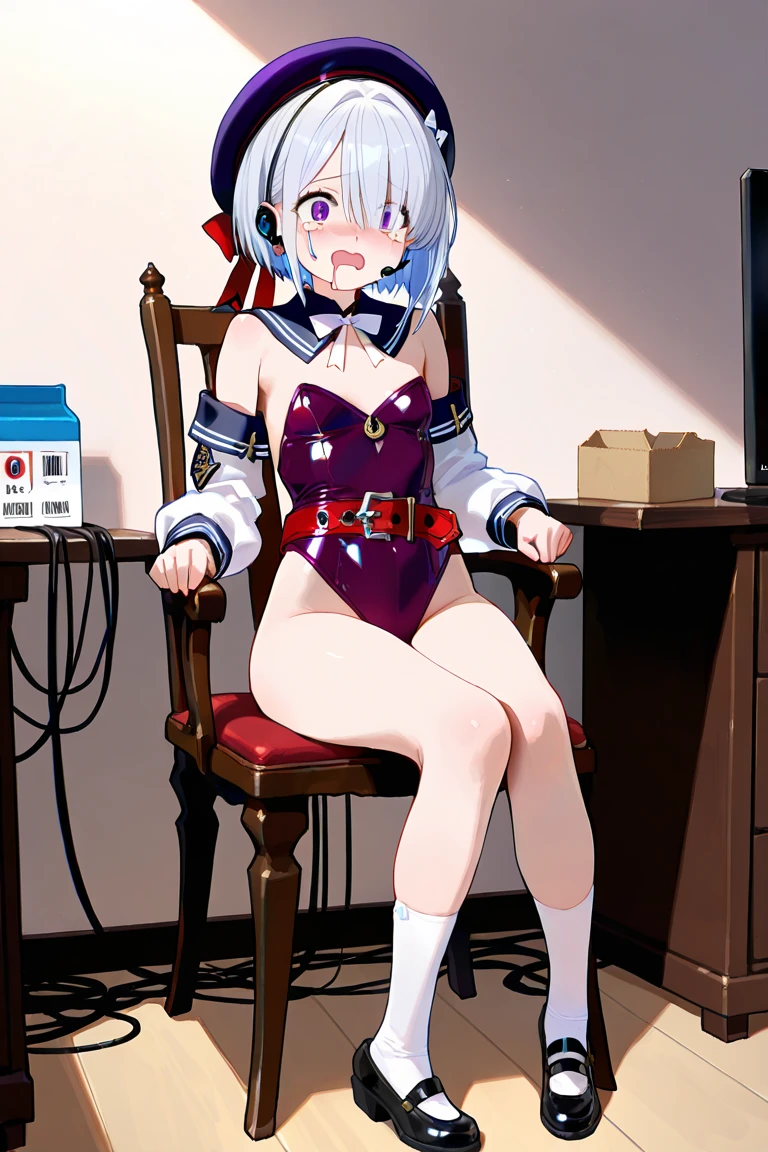 masterpiece, best quality, (1 Girl, Solitary), vr-kiyuu, have, Glasses, Double tail,White underwear,White bra,(Target your audience:1.4), (Holding a pistol:1.2),pistol,despair,whole body,Barefoot,quilt,Hands raised,Quilt tied to a shooting target,Preparation for Execution,Wet clothing