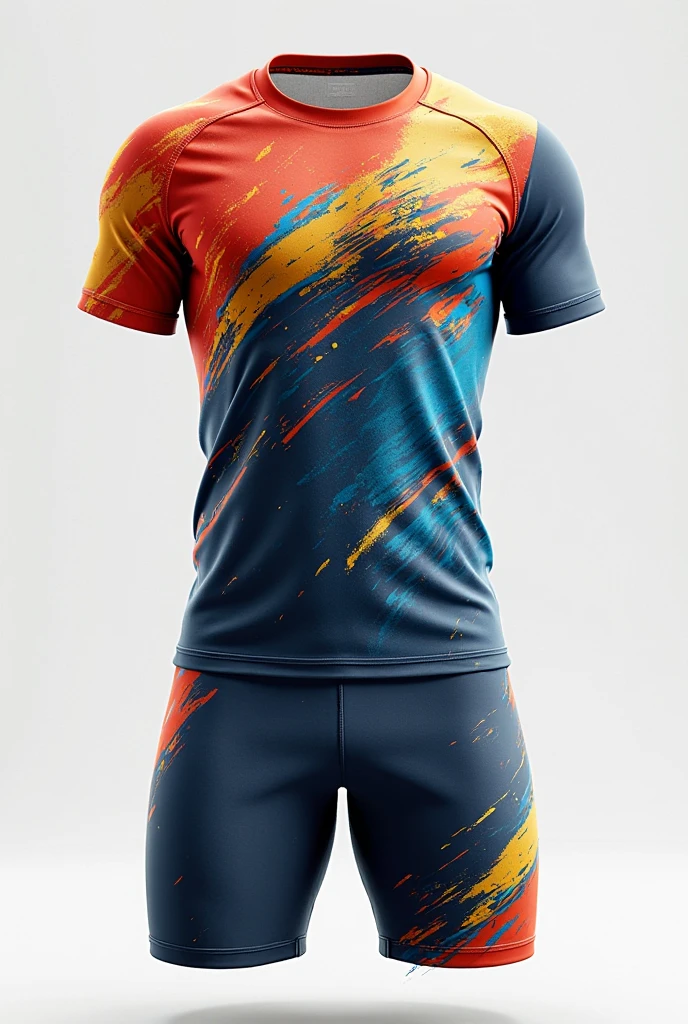 Sports T-shirt with an aquamarine stripe and another red stripe
