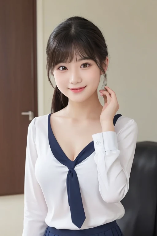 １Woman of Man、(Photorealistic quality, Fidelity 1.9, Ultra high precision CG unified 8K wallpaper)、top-quality、超A high resolution、Raw photo、(Authentic skin texture:1.3)、Colossal tits、breastsout、Wavy black hair、Picture-perfect face、((Perfect female body))、Beautiful expression、beauitful face、Seductive look、beautidful eyes、High School Uniforms、High School Cosplay、Female School Uniform Skirt、thighs thighs thighs thighs、（s ass、Turned、Show me your ass on all fours、(Show me your sloping buttocks)、upturned ass、Get on all fours with your big butt sticking out towards the viewer）、(Immersive atmosphere、Chiaroscuro:1.5、brightened light:1.2、) 、(red blush:0.5)、realisitic:1.3、longshot、(ambient lights:1.3)、On the desk at school、school classrooms、Amazing smile、Cute smile、Laughing