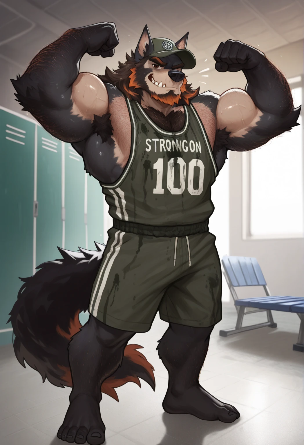 (highest quality:1.2), (masterpiece:1.2), anime, ultra detailed, angle from bottom
, Black Wolf, great physique,Strong arms, manly, bodybuilder, (Fine veins:1.9)
, (Excessive sweating:1.7), (Sweat all over the body:1.7), (shirtless:1.8)
, (Transforming from a human to a werewolf:1.9)
, (ultra detailed black dick:1.4), erection
, (Defecation:1.5), (Mountain of poop:1.7)
, Fine grain, (ultra detailed eyes:1.4), black sclera, purple pupil
, black tongue, Saliva, Salivaが滴る
, (rugby uniform:1.3), Street lights
, From null-ghost, (classroom:1.5), dark night, (Being seen by many people:1.7), (Being touched by a human student:1.5)