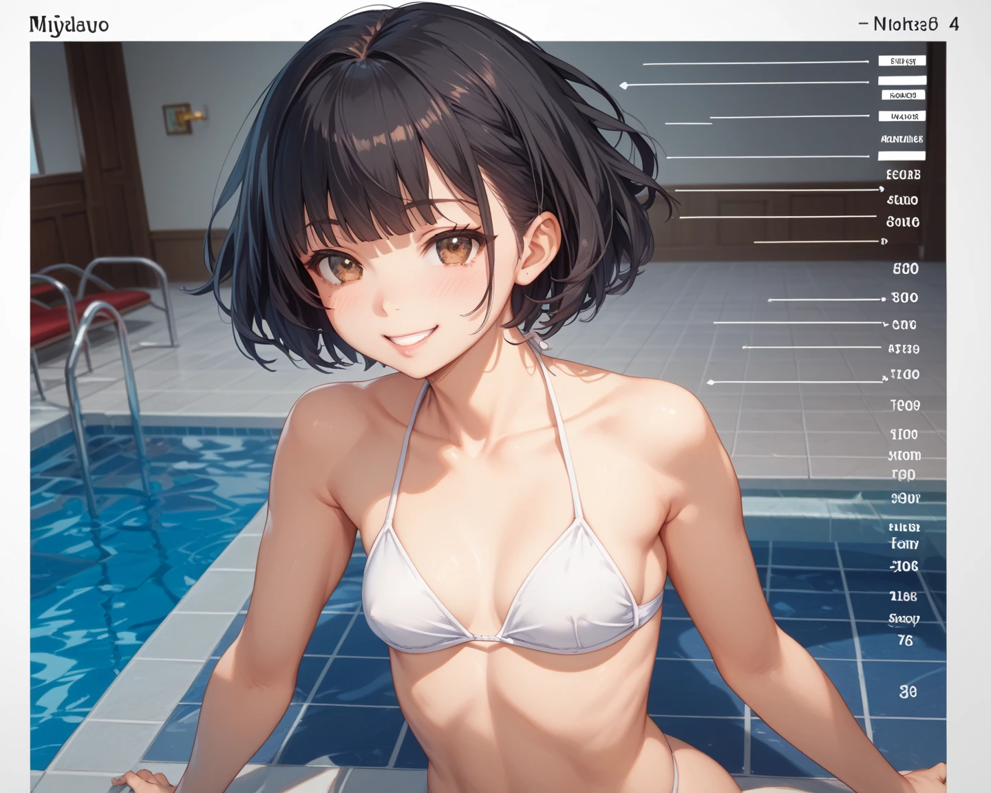 1girl、Standing in front of the viewer、Standing figure、vtuber-fullbody、highest quality、Masterpiece、Official Art、The best composition、Super detailed、short hair、bikini、Small breasts、barefoot、Transparent Background、Character design sheet、