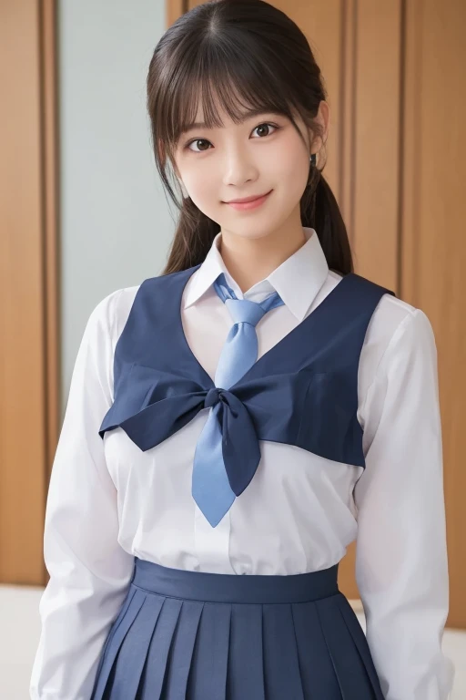 A beautiful young Japanese woman, around 20 years old, wearing a stewardess uniform, ultra-detailed, 8K resolution, highly realistic, cinematic lighting, best quality, masterpiece, photorealistic, physically-based rendering, extremely detailed, vivid colors, professional, sharp focus, studio lighting