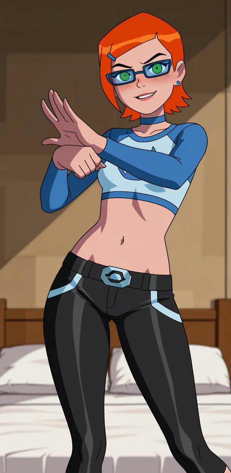 Nelly, pechos grandes,  ,
(mejor calidad, Obra maestra, foto cruda,ultra detallado:1.2), 1 chica,solo,mirando al espectador,sonrisa,lleva una falda azul,blue latex skirt,lleva un sujetador rojo,blue latex skirt,red bra