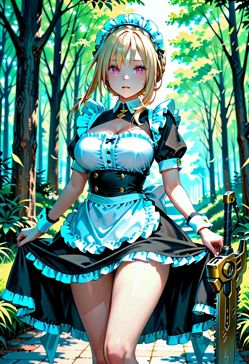 anime girl laying on the ground with her legs spread out, the anime girl is crouching, a sexy maid in a magical forest, natalie from epic battle fantasy, juri misaki, rogue anime girl, morrigan, beautiful anime girl squatting, giantess art, tifa, seductive anime girl, ancient ruins behind her, nico robin, surrounding the city