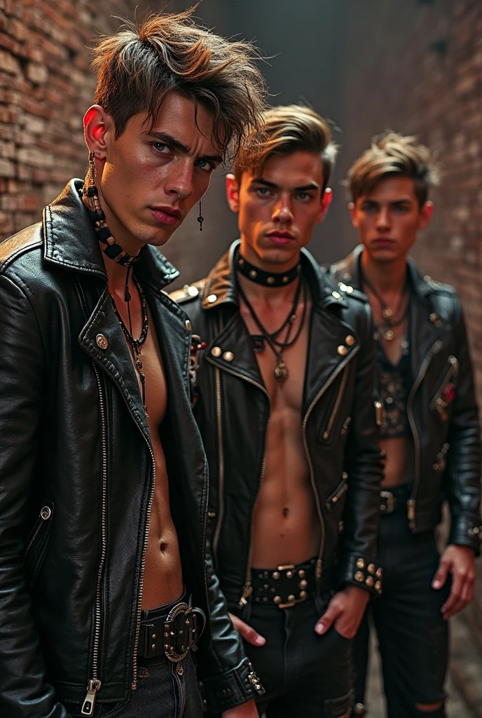 shirtless skinny young men in wet leather pants screams while locked up in cages in basement 