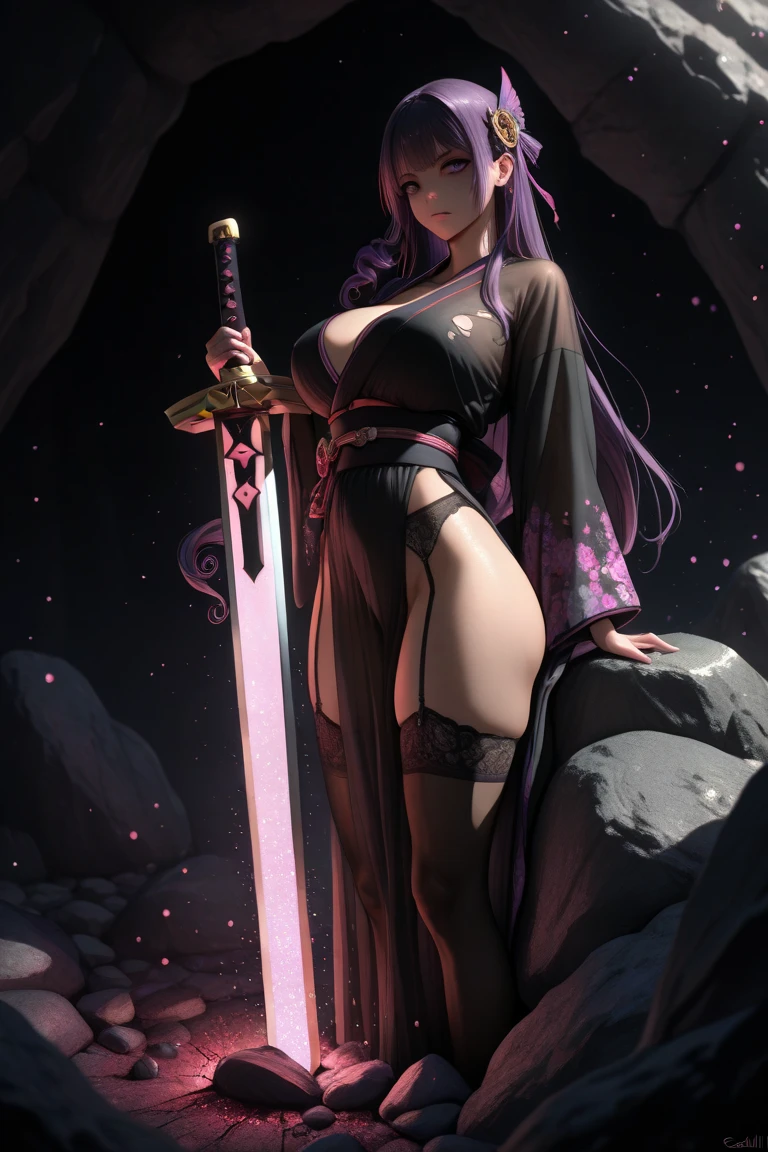  1 hot woman, usando roupas de RPG, sexly, roupas de RPG que deixam seu corpo sensual, sultry posing, fully body, Caucasian skin, purple hair, RPG