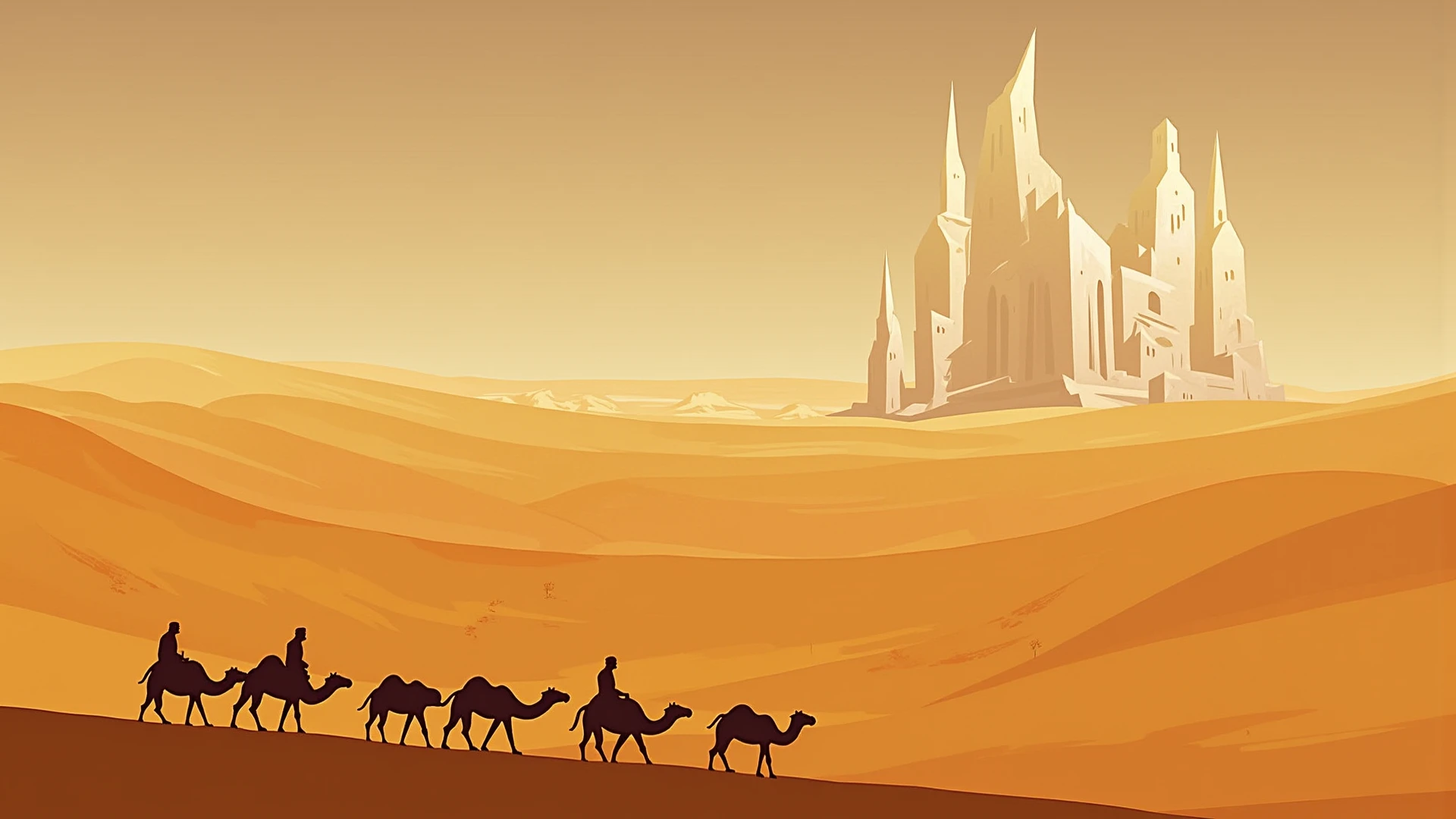 Yellow sand in the sky,Camel caravan,digital landscape art, detailed scenic view , landscape artwork, environment design illustration, scenery art detailed, Desert oasis landscape, concept-art, 4k highly detailed digital art, 4 k digital painting, stunning digital illustration, Background desert, digital painting concept art, Detailed digital painting