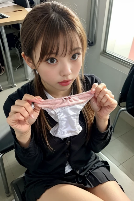 (1 girl:1.0),25 years old,beautiful girl,bob cut,office girl,sitting chair,(small breasts:1.2),(slim body shape:1.2),highest quality,High resolution(headset:1.3),(cowboyshot:1.0),fullbody,short sleeve knit sweater,smile,front face,(front view:1.0),looking at viewer,office,Talking,Chatting,(full-face blush:1.5),(smile:1.2),anguish,(presenting panties:1.5),white panties,