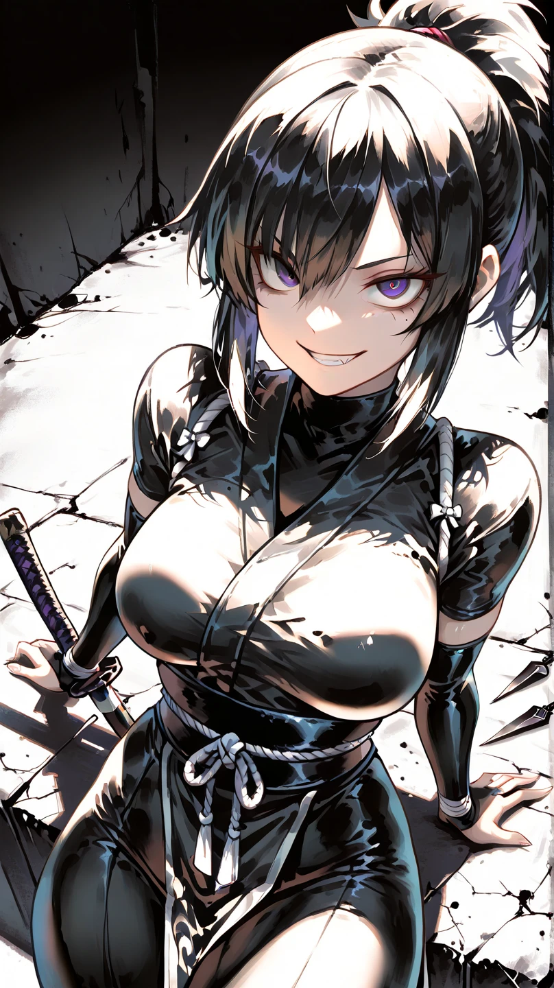 chun li,beautiful young fitness woman with ,dressing May in black pantyhose, sample breasts,squeezing her breasts with her hands. hands on breasts,hands covering breasts,standing alone,hair horns,glowing purple eyes,Evil smile,legging preto juri han,labiaa