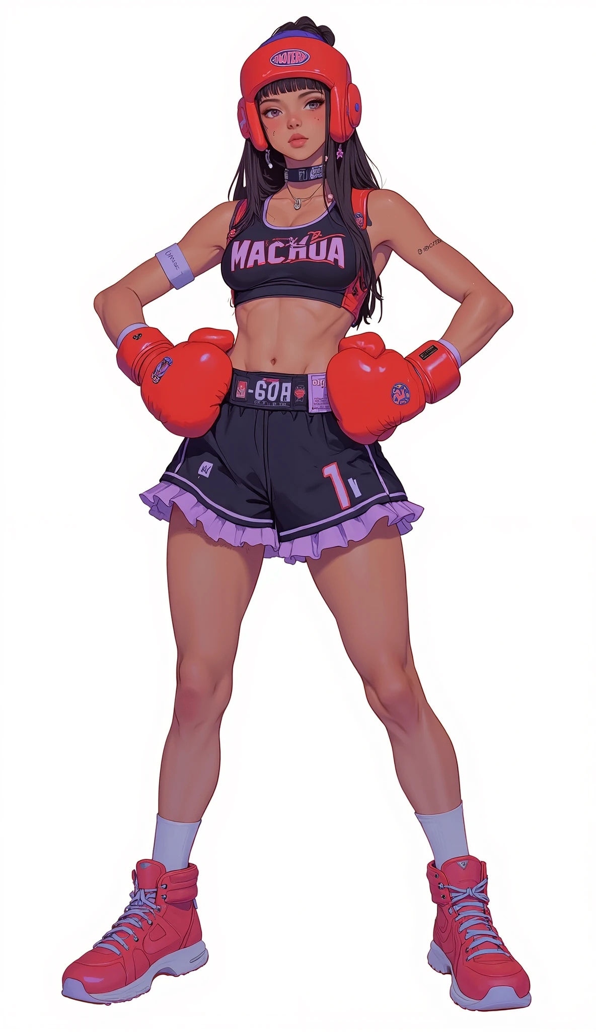 um close de uma mulher com roupa de boxe posando para uma foto, tifa lockaert, muay thai heroic pose, fujita goro!, pose de lutador, fujita goro, pose de luta, sanja stikovic, Retrato de Sophie Mudd, Linda Poarca, tai costume, posando pronto para uma luta, Lya Pilnev