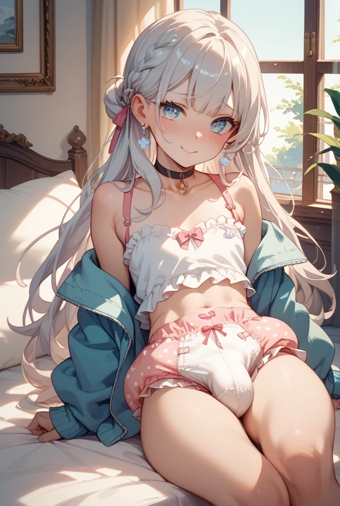 ((best quality)), ((masterpiece)), (detailed), 1girl, off-shoulder baggy sweater,clothes too big, exposing,(little chest),(big forhead:1.2),(beautiful big eyes:1.3),extremely detailed cute anime face, (((flat chest))),((((long twin braids,tight braids,long braid,braided hair,long hime cut,colored inner hair)))),intricate eyes,beautiful detailed eyes,symmetrical eyes,(((detailed face))),beautiful detailed lips,(nsfw)), ((downblouse, upskirt)),(baggy, sagging clothes, upskirt, downblouse), dynamic pose,looking at viewer, (((embarrassed))),(horrified expression),(crying),highres,(best quality),(ultra detailed,extremely detailed),perfect face details, ((masterpiece:1.4, best quality))+, (ultra detailed)+, long twintails, cute girl,blue clothes, (flat chest:1.3), NSFW, small breasts, prominent collarbones, skinny arms, flat stomach, visible hip bones, long hair, red hair, white hair, blonde hair, dark hair, ponytail, thick ponytail, heavy ponytail, small breasts, NSFW