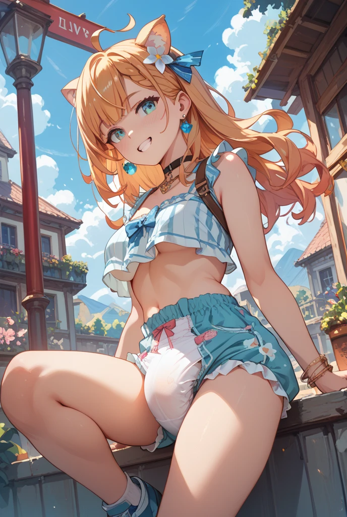 disorganized , High resolution, super detailed, (8 year old little girl:1.3), break, flat chest, long hair, blonde hair, clear blue eyes, french braid, break, Happy, break, sundress, sun hat, mary janes, break, rich gradation, extreme colors, extreme details, clear light perception, break, (many, Impressionism, oil), anime character, break, (accidental upskirt:1.3), (Realistic Mekosuji:1.3)、(fresh cameltoe:1.4)、(natural life size)、(cameltoe through panties:1.3),(realistic panties:1.3)