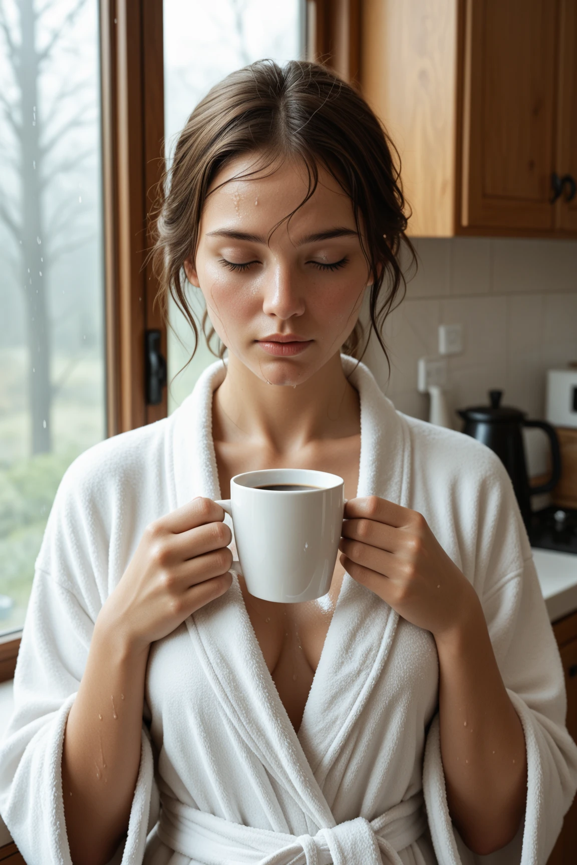 rompts
Copy
Blushed excited questioning Look, Monochrome, Woman sitting in fluffy comfy light blue terry cloth bed naked, Freckles, messy Hairbun, Coffee drips from chin into Large Cup, mystic, translucent, Close Up Portrait, Simple color Palette, Hd, very Detailed, blushed seducing, offering Herself, awesome Quality, luminescent, translucent, Ethereal, Aura, revealing clothes, White Coffee smoke, light beams through smoke, yor,off-shoulder sweater,
Fully naked