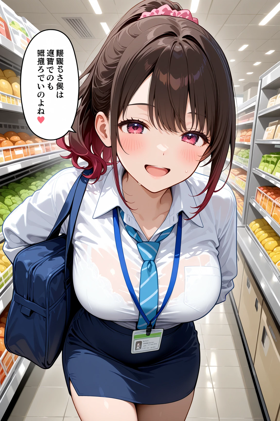 Nagino Sakura, brown eyes, brown hair, hair band, medium length hair, empty eyes , Running, wearing nothing, big anime eyes, , shiny hair, bare-skin, navel, the groin, BREAK in front of convenience store, large breasts, Nipples, nsfw, nipple (Sweating profusely, Love juice, Wet Woman, female ejaculation) Flooding. sea. solo, crying, , Peeing, lactation, projectile lactation, よだれ