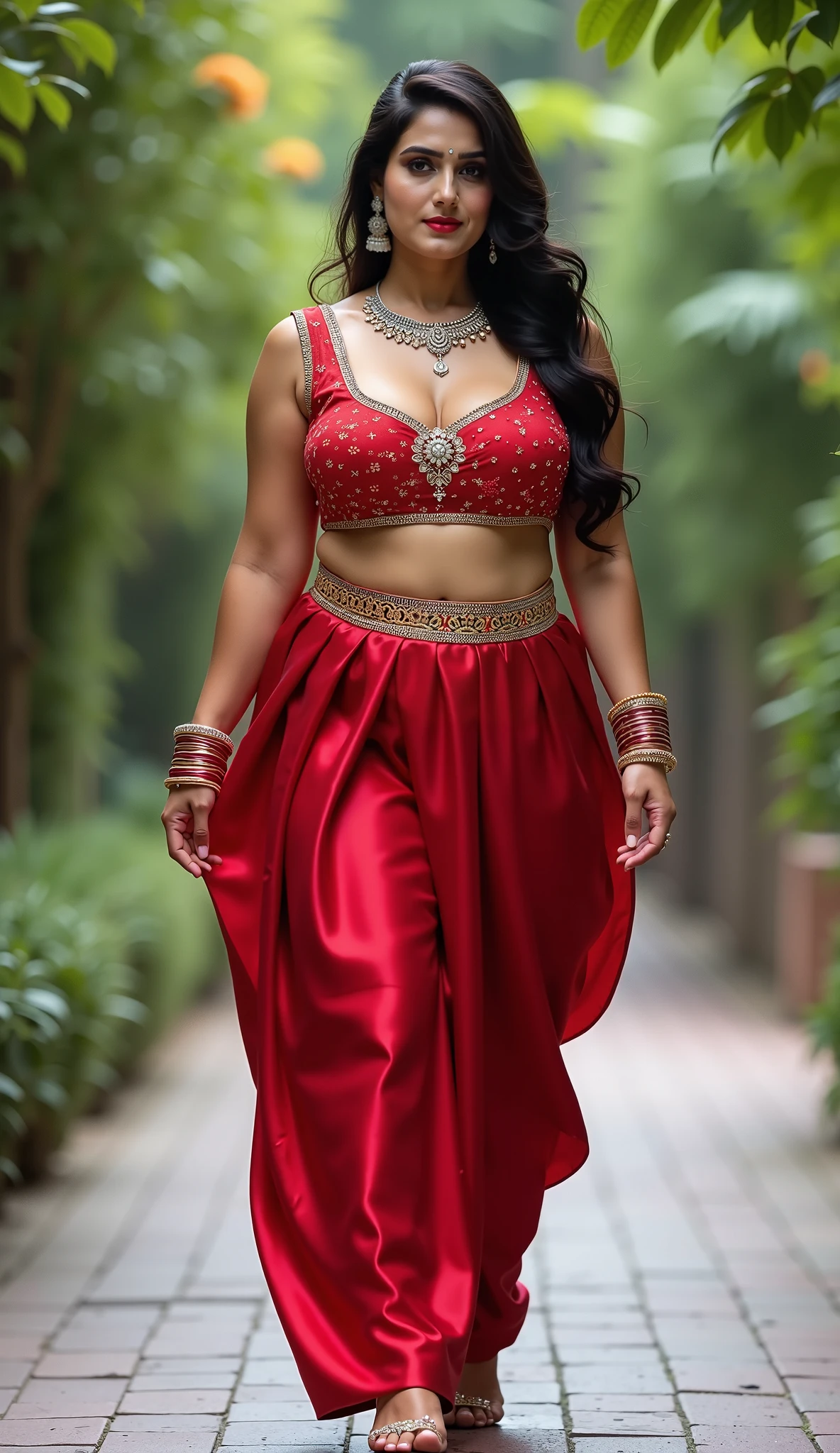 a woman in a sari posing for a picture, indian goddess, traditional beauty, indian, beautiful goddess, ornate cosplay, indian style, indian super model, beautiful maiden, gorgeous woman, south east asian with long, provocative indian, gorgeous beautiful woman, intricate outfit, hindu aesthetic, beautiful asian girl, extremely detailed goddess shot, jaw-dropping beauty, deep cleavage sexy navel, big deep cleavage, sexy indian women, massive in sexy bikni fusion full body