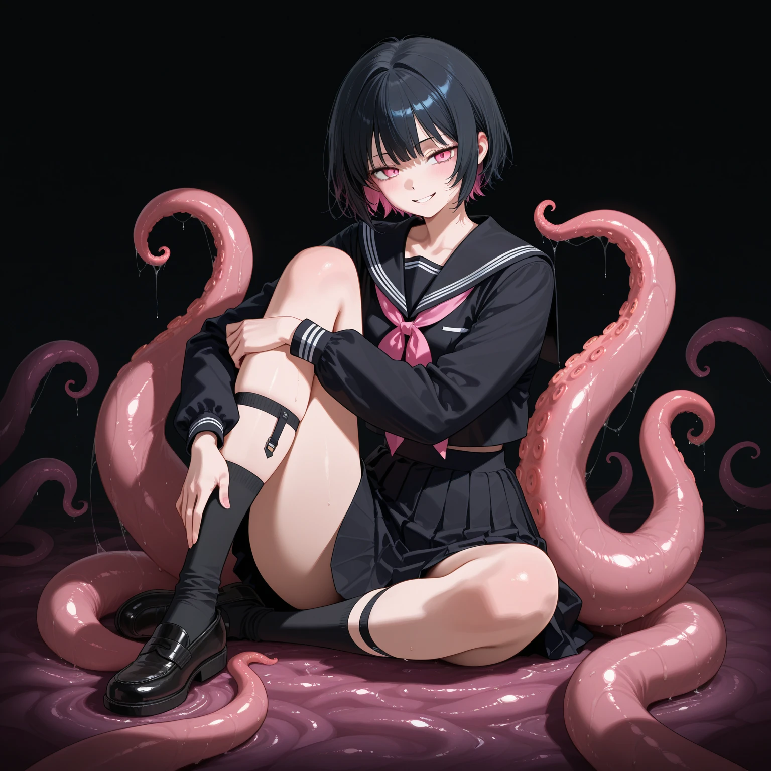 Pussy,Tentacles inserted into vagina,Focus your eyes on your audience,Contemptuous Eyes,Cool look,Kurohime cut hair,Glasses,Flat Chest,Very thin body,tentacle rape,A tentacle penetrates a woman's panties and rapes her,A monster's long, tentacle-like tongue penetrates a woman's pants,Simple Background,Upper body naked,Nipples,tits,Almost naked,The eroticism that seems visible but is not,裸よりもNaughty,Sexy clothes,Revealing clothing,Focus on your audience,Naughty,The sides of the upper body are completely exposed,Exposed from the flank to the chest,Protruding ribs,Exposed waistline,Super low rise,Not wearing an inner layer、Exposed chest、Exposed flanks,sexy,Flat Chest,Focus on your audience,Very thin body,Anime Style,Slim figure,delicate,Glasses,Asian woman posing on the stairs, Sleeveless turtleneck_Baggy, 脇が完全に開いているSleeveless turtleneck_Relaxed back design,rib cage,Side bust,Shoulders are wide open,sexyなクロップトップを着て, Photos of slim models, Chiho,, shikamimi, Real anime, Kurohime cut hair, Chassis, 2 4-year-old female model