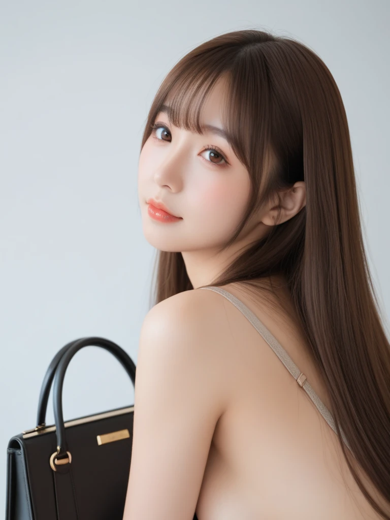 smile, Photo realistic, High resolution, detailed background, detailed beautiful skin, detailed nose, soft lighting, (solo shot:1.23), (upper body:1.1), closed shot, (breast focused:1.3), looking at viewer, (((nice hand, perfect hand))), clear eyes,// japanese lady,cleavage, pale skin, mega breasts, 20 year old, // (((wearing louis vuitton))), long hair, street snap, ((facing viewer)), at the street tokyo, ((standing)),