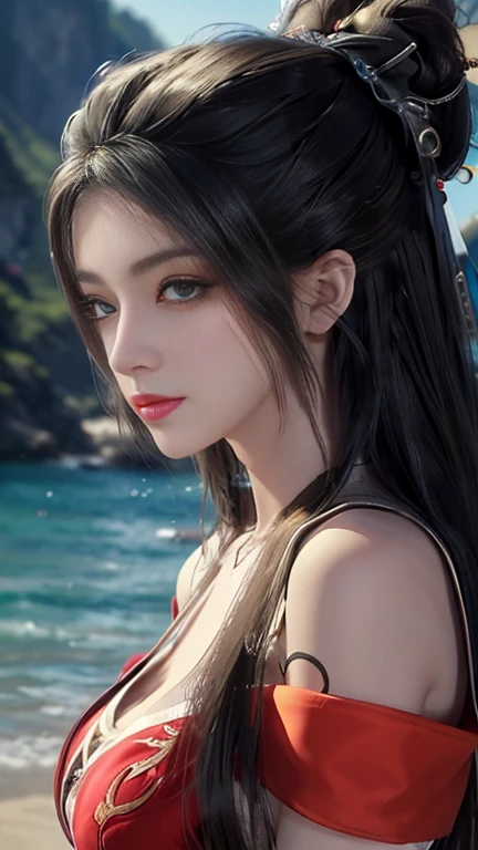 Xianxia style,1 Girl,Above chest,A picture full of tension,Solitary,Sexy female portrait, black eyes,Epic water bend shooting, Beautiful glamour shot ahead, Similar to the style of fairy tales, Dog House,aquatic effects, Visual translucent color, 32K Ultra HD, avatarall grown up,Sharp focus,panchromatic film, Japanese cartoons,(best quality:1.2)