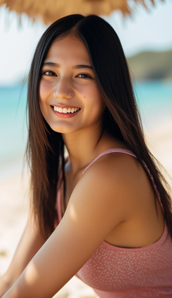8K,Japanese women playing on the sandy beach,Super beautiful(like the real thing),adult woman,sexyな水着,ponytail,smile,masterpiece,Photorealistic RAW photos of the highest quality。bright colors,rich colors, Backlight, cinematic lighting, film grain, to be born, 50MM lens, Nikon D850,super realistic skin,fantasy art,character art,ultra high resolution,realistic scale skin,Perfect hand shape,view audience,smile,beautiful expression,Close-up,muscular slim body,Makeup,sexy,dynamic pose,Close-up,