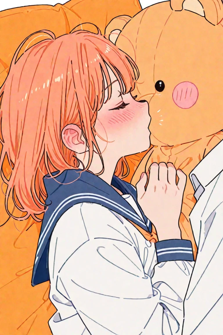 (illustratio), (high resolution), (8K), (highly detailed), (The best illustrations), (beatiful detailed eyes), (top-quality), (masterpiece)、(((Orange hair))), blue eyes, teen girl, 1girl, ((belly pudge)), blush, small breasts, bright pupils, scared girl, small girl, (perfect anatomy) ((adorable girl)), Orange hair, Juicy ass, perfect face, Perfect mouth, Perfect face, Perfect eyes, Perfect nose, Embarrassed eyes, Perfect eyes, Beautiful eyes, distress, Perfect anatomy, 1girl (((tokyo-3 middle school uniform))) (masterpiece, best quality), fair skin, redhead hair, short hair, waifu freckles, (messy hair) (((diminutive waist))) looking up, (((from the side))) ((fellatio)) (cum in mouth), ((hand on anothers head)) ((irrumatio)) (oral) penis, trembling, short twintails, looking at another, (portrait) large veiny penis, solo focus, her mouth on penis, 1 boy, grabbing her head, hands in her hair, hands grabbing her ponytail, (large man standing in front of her), simple white background, ((deepthroat)) ((shoving his penis down her throat)) ((penis down her throat)) ((penis in her mouth)) ((all the way to the base)) ((balls deep) (testicles) ((fellatio grabbing her ponytail))
